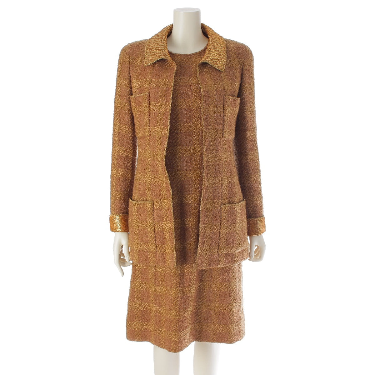 CHANEL 96A Wool nylon Gripoa Tweed Jacket one piece setup P08529 Brown 38