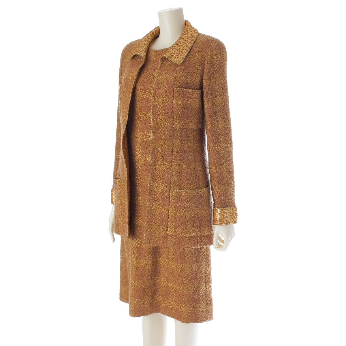 CHANEL 96A Wool nylon Gripoa Tweed Jacket one piece setup P08529 Brown 38