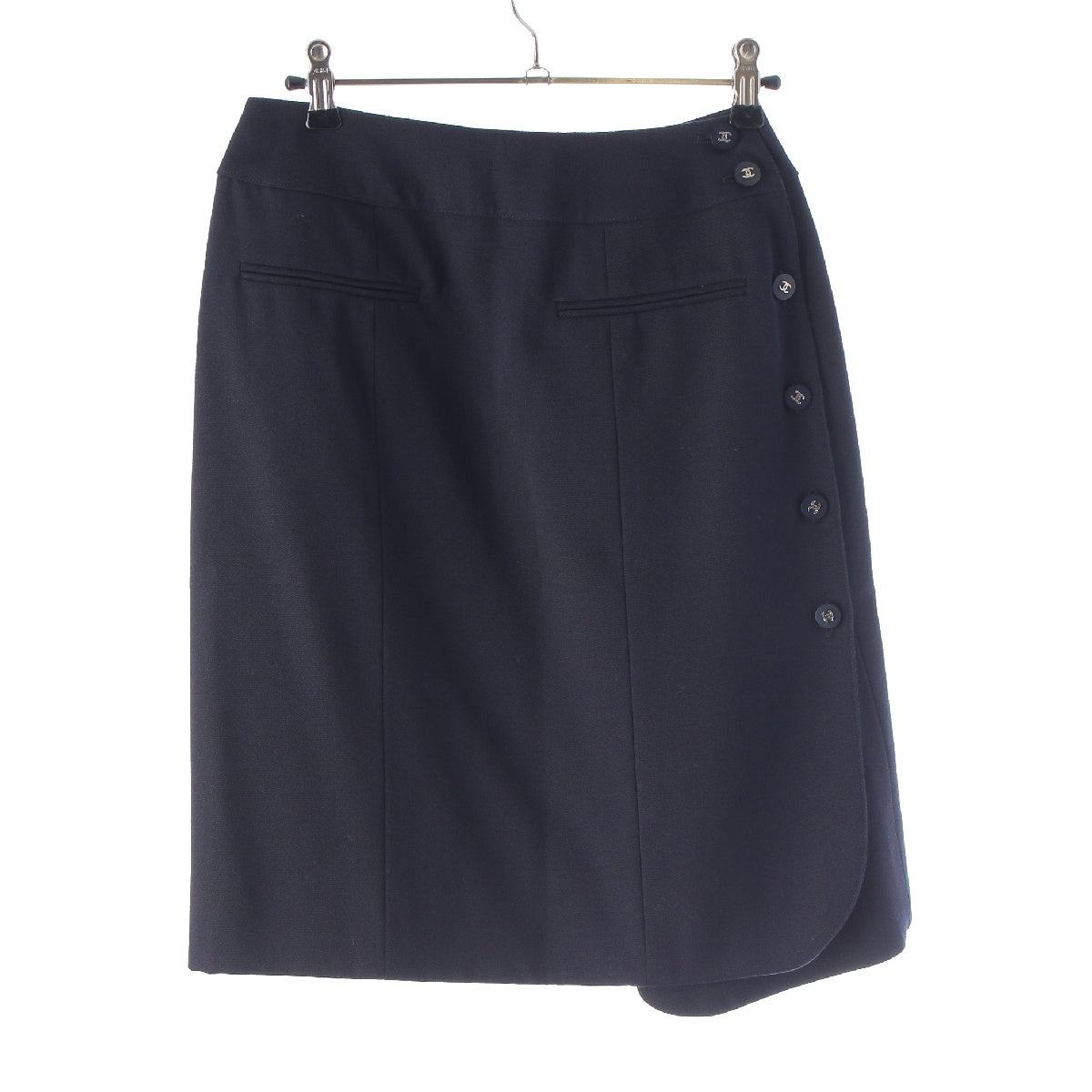 CHANEL 96P wool COCO Mark Rap skirt P06492 Navy 36