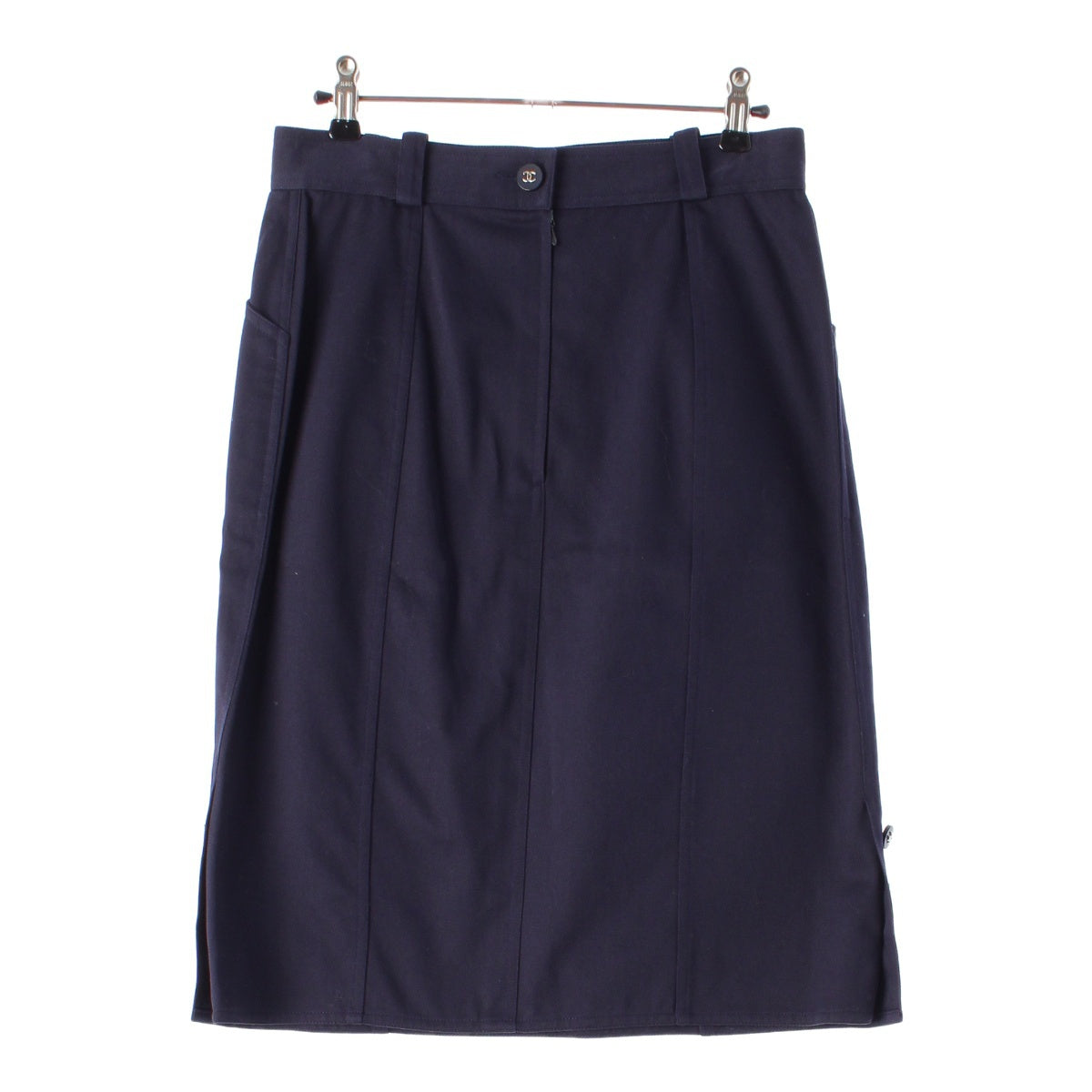 CHANEL cotton COCO Mark Side Button skirt P06327 Navy