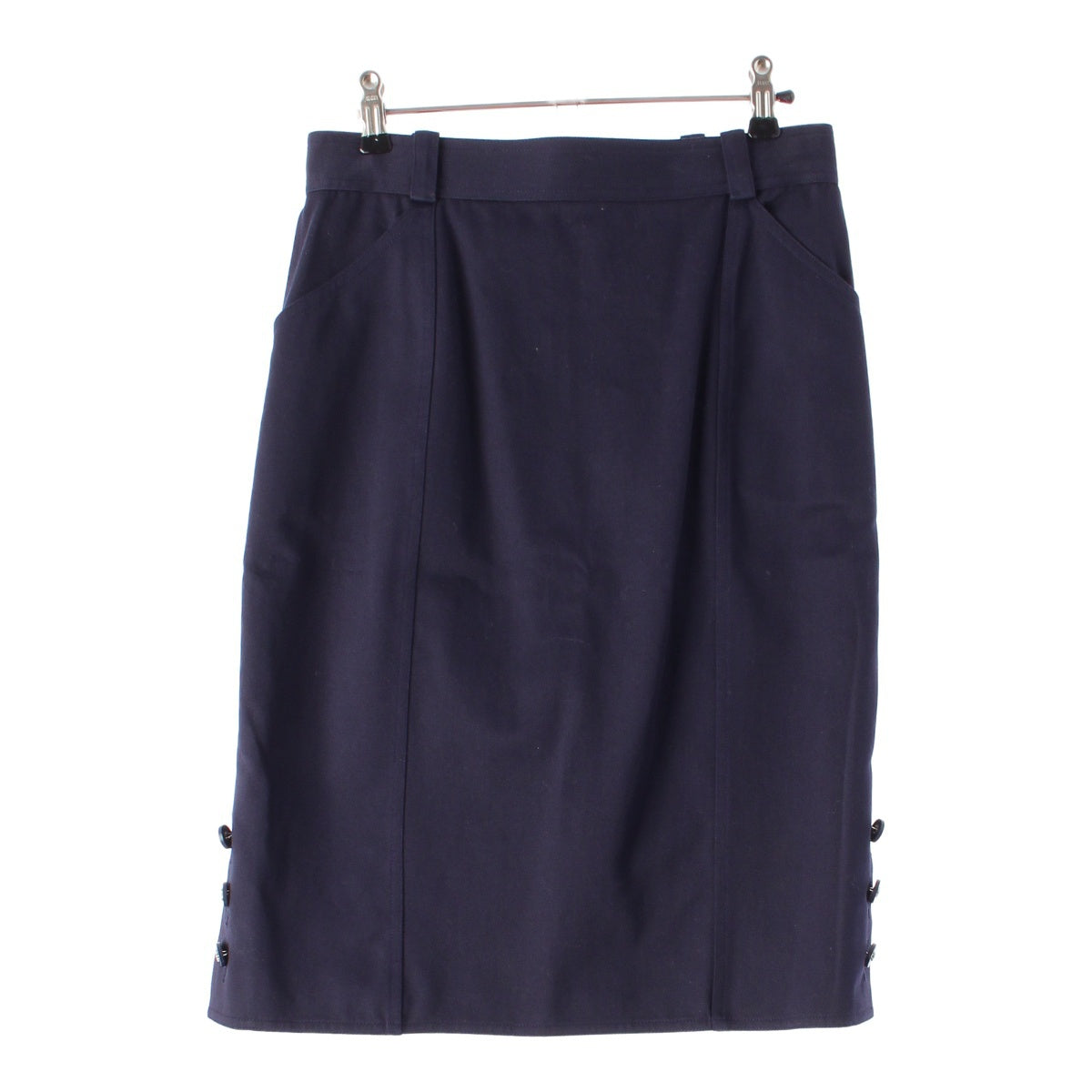 CHANEL cotton COCO Mark Side Button skirt P06327 Navy