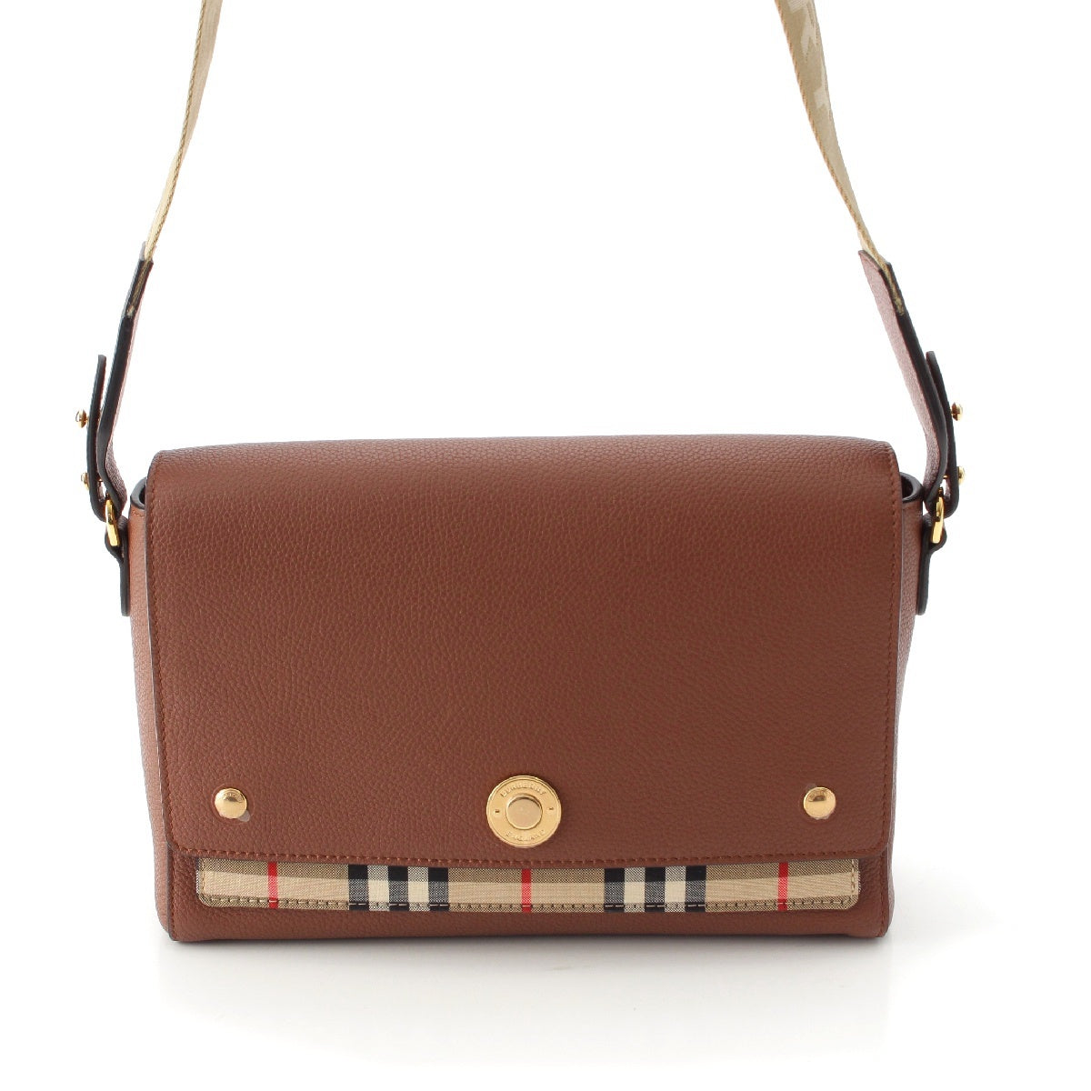 BURBERRY NOTE leather Vintage Check Logo Strap Shoulder Bag Cross body Brown