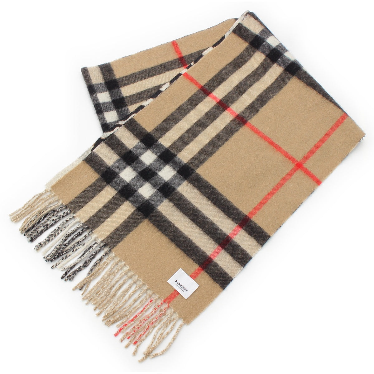 BURBERRY cashmere Logo CheckPattern LeopardPattern Fringe Scarf beige