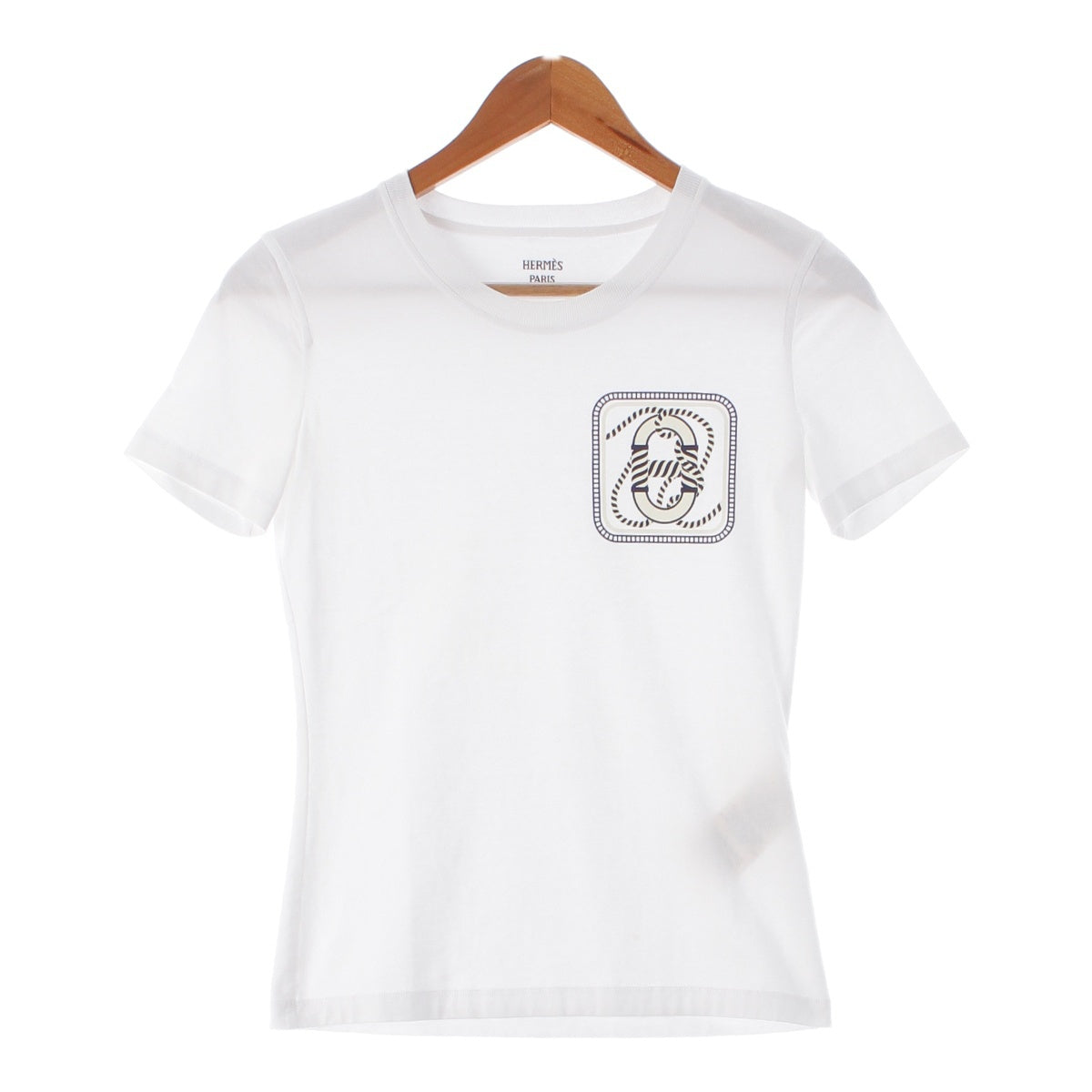 HERMES 23Stainless Steel cotton Chaine d'Ancre rope print Short sleeve T-shirt Cut Top 3E4625DL white 34