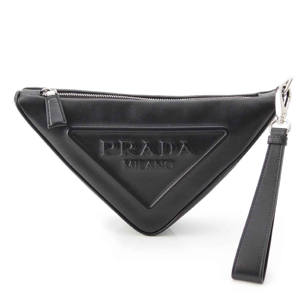 PRADA leather Triangle Logo Second Clutch bag 1NE039  black