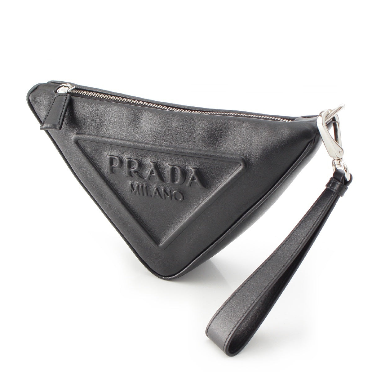 PRADA leather Triangle Logo Second Clutch bag 1NE039  black