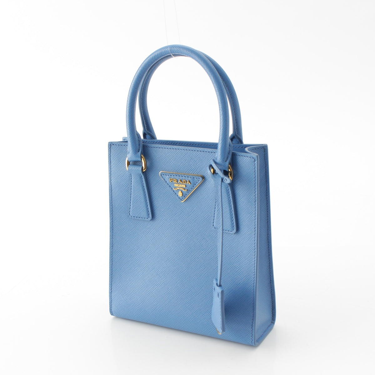 PRADA Safiano leather Triangle Logo 2way Shoulder Mini Handbag Tote 1BA358 blue