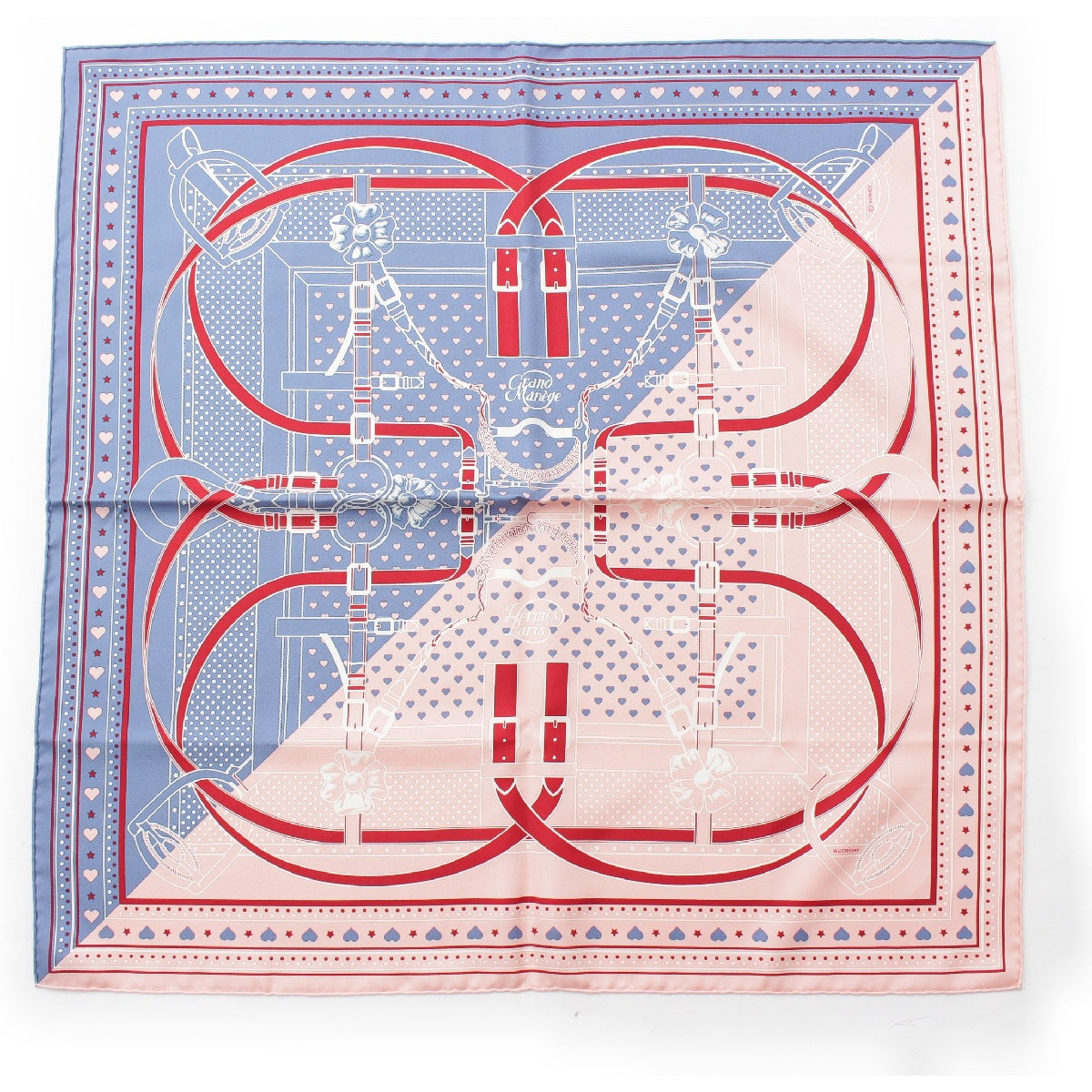 HERMES Carre 70 silk Grand Manege Bandana Love scarf handkerchief Pink blue