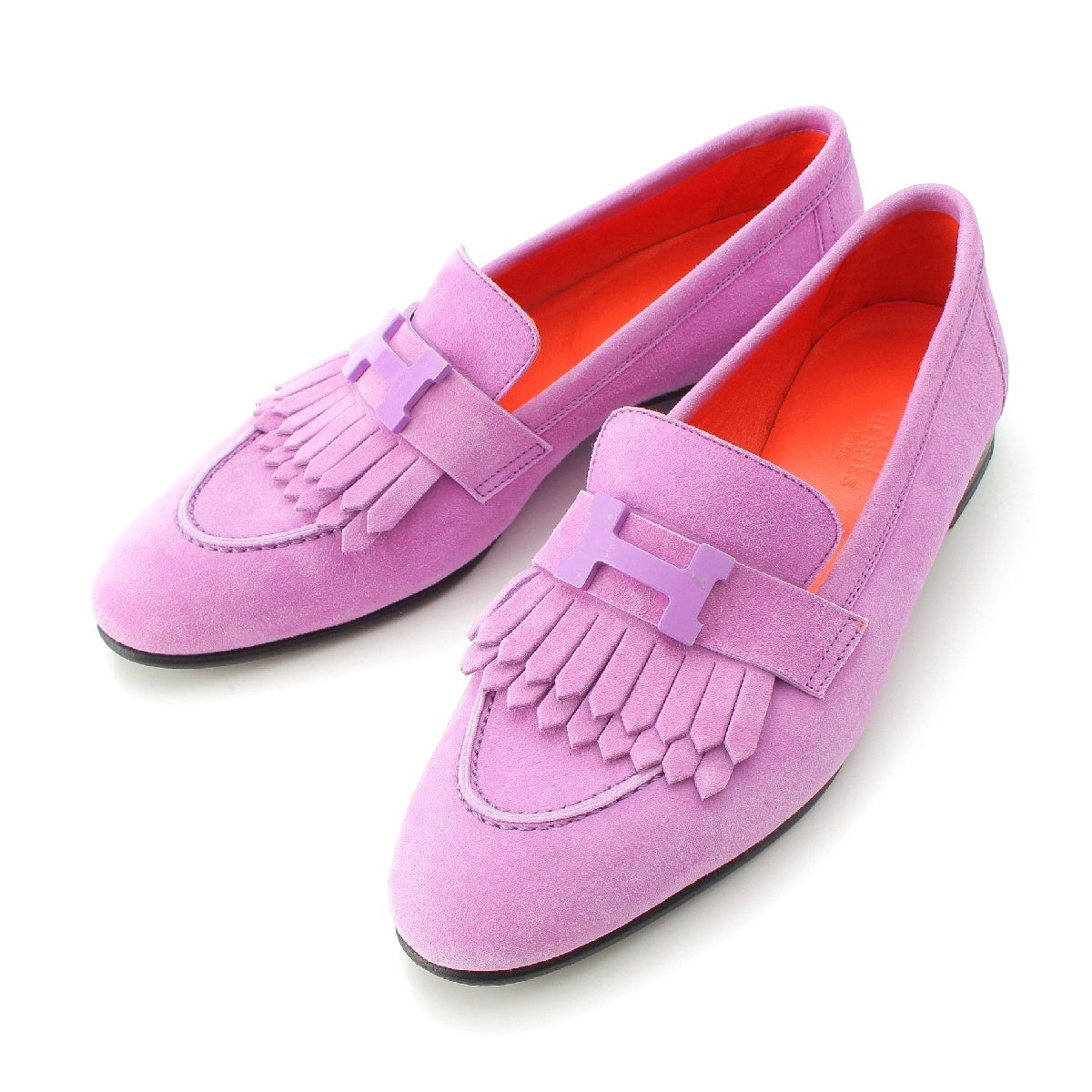 HERMES Royal suede Tassel H logo loafers Moccasin purple 37 2/1