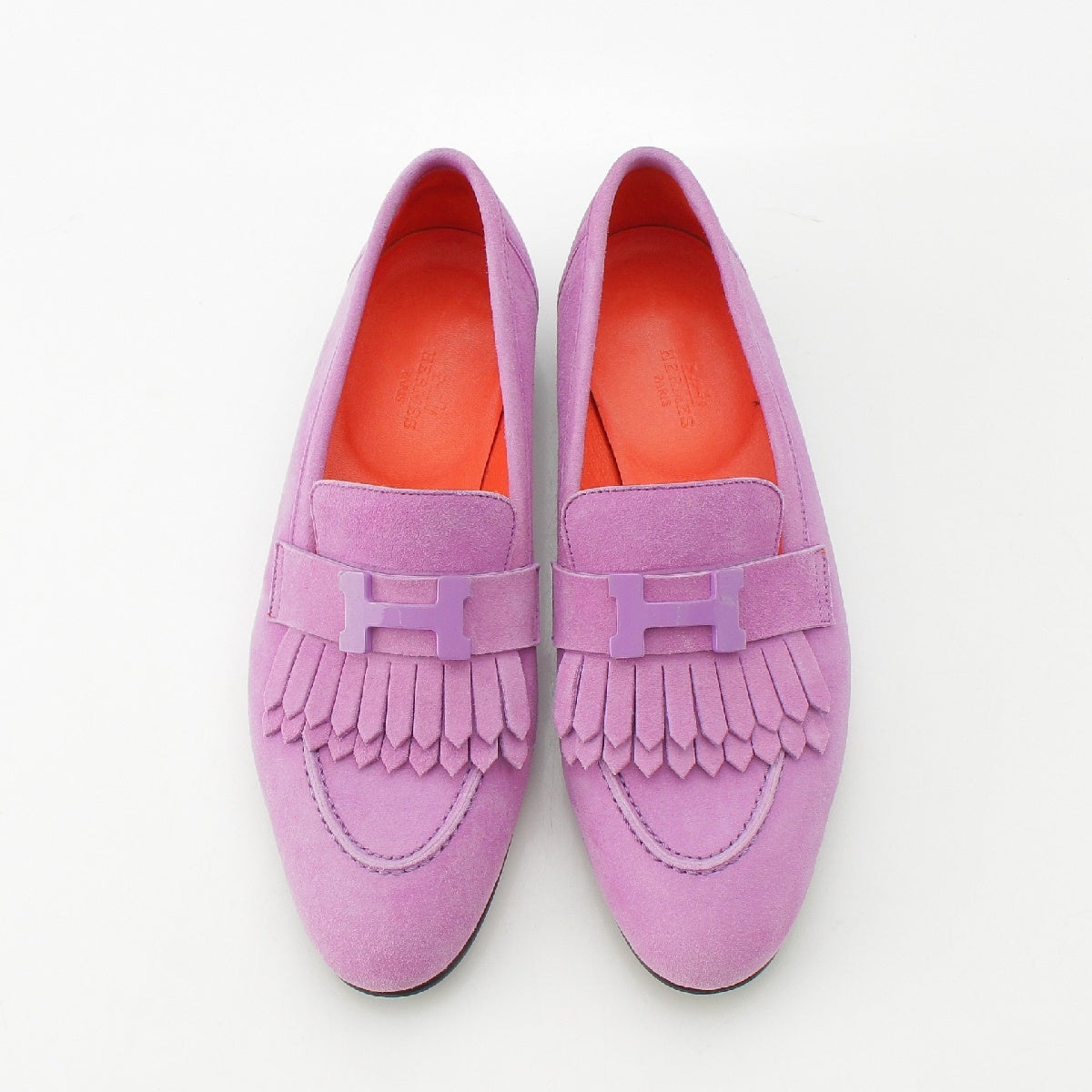 HERMES Royal suede Tassel H logo loafers Moccasin purple 37 2/1