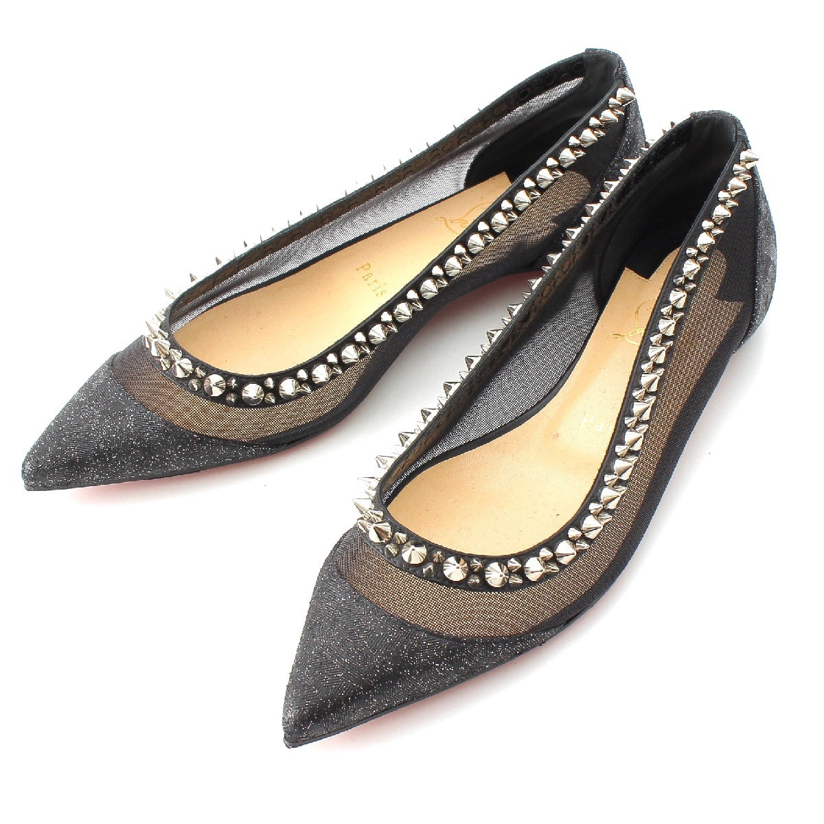 Christian Louboutin mesh studded mesh flats pumps shoes black 38