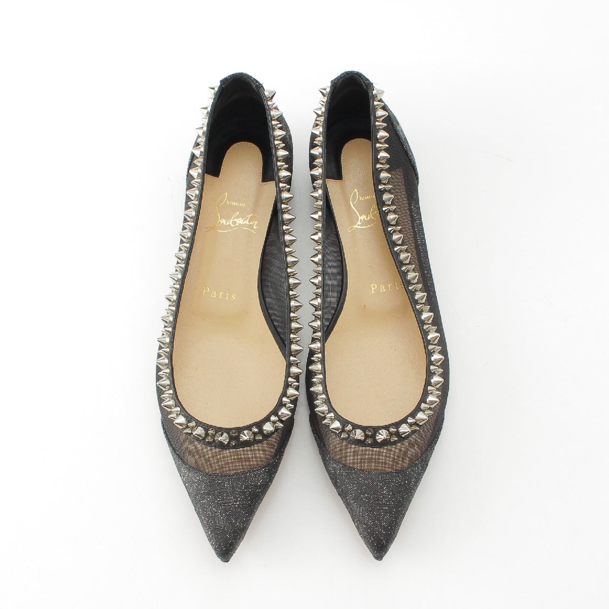 Christian Louboutin mesh studded mesh flats pumps shoes black 38