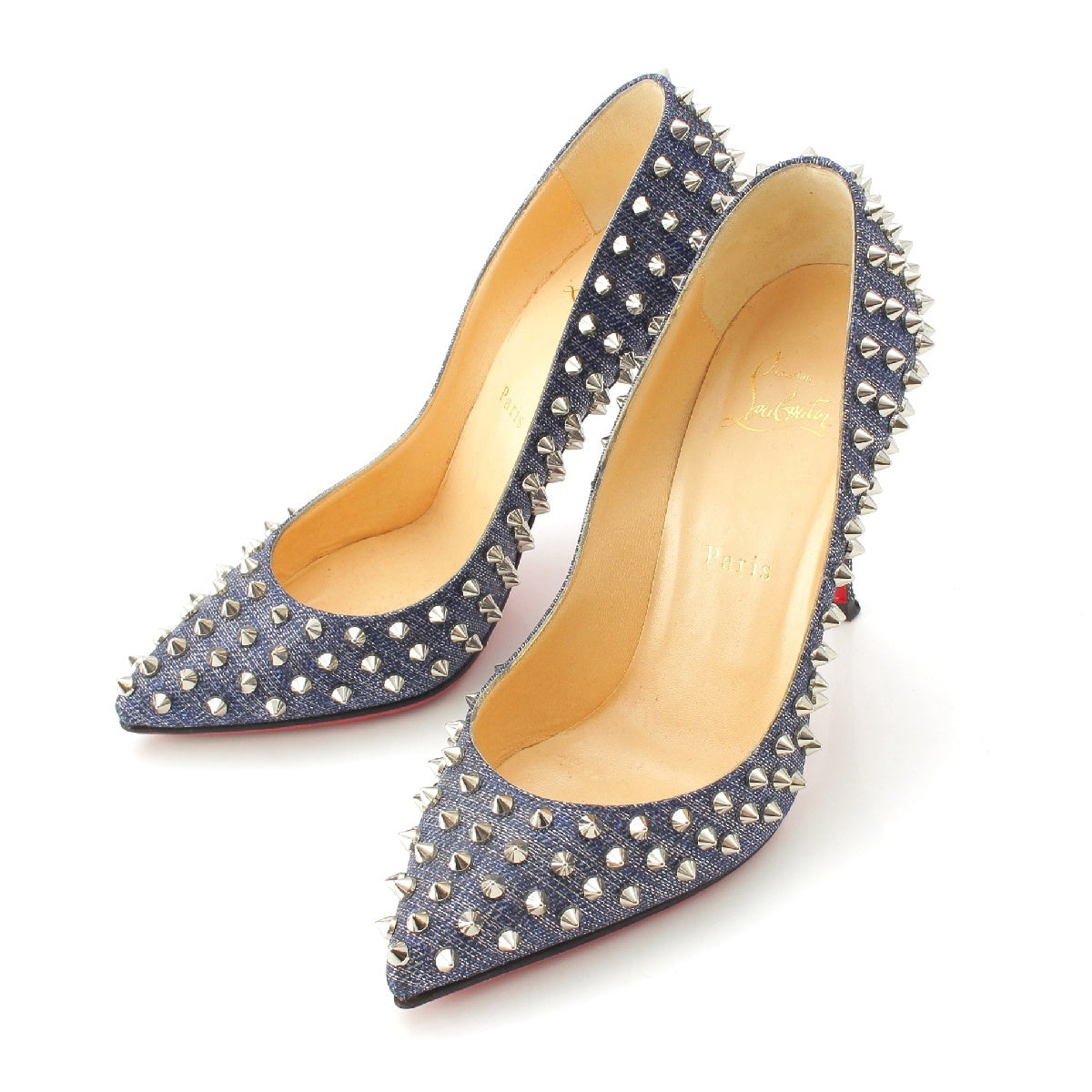 Christian Louboutin denim Studded Glitter Heels pumps shoes blue 40