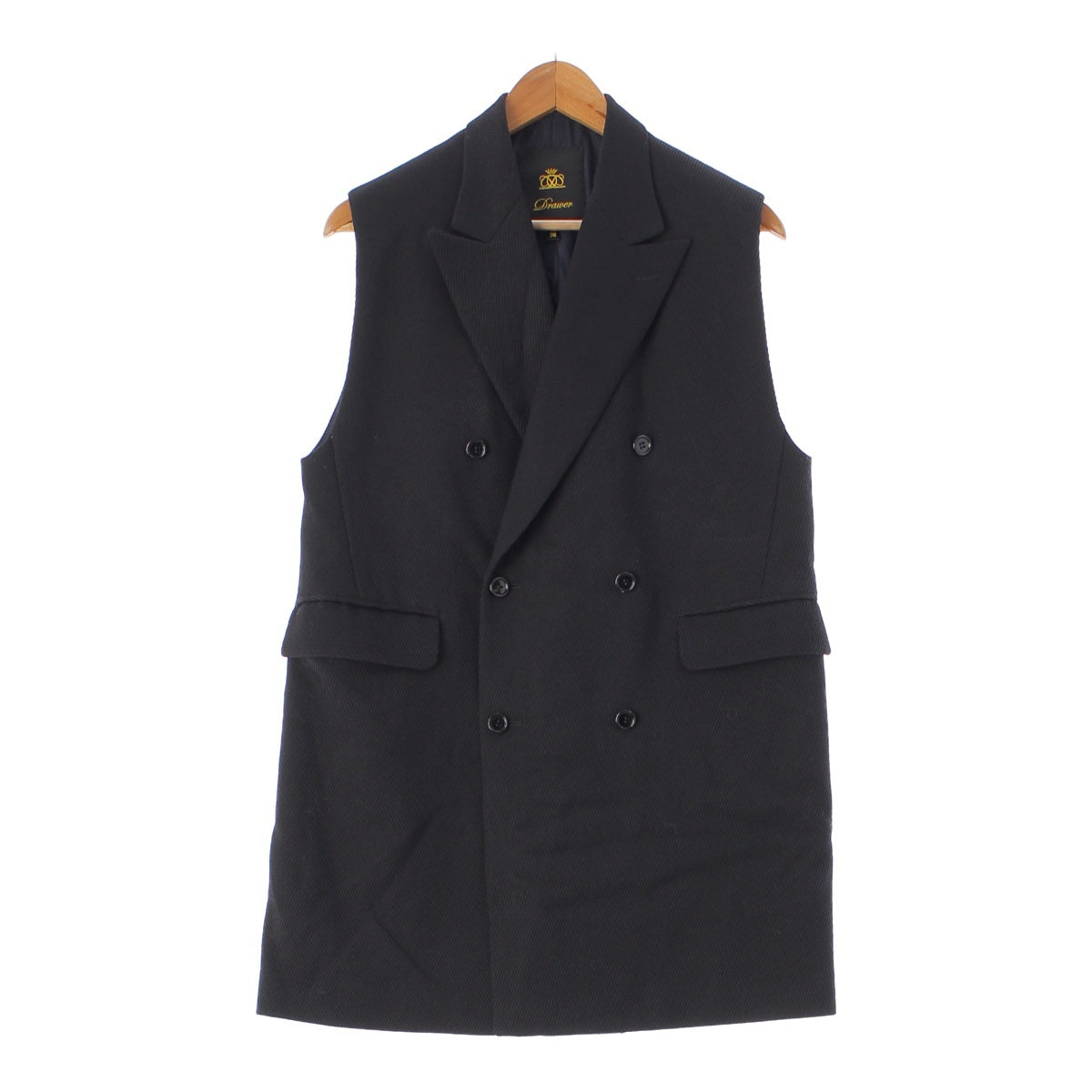 Drawer Silk wool Double Breasted Long Best Sleeveless jacket Gilet 6522-299-0680 black 36