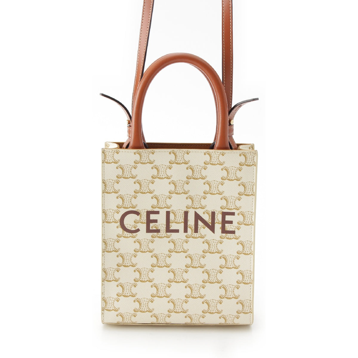 CELINE mini vertical cover Triomphe Logo 2way Shoulder Tote Bag beige