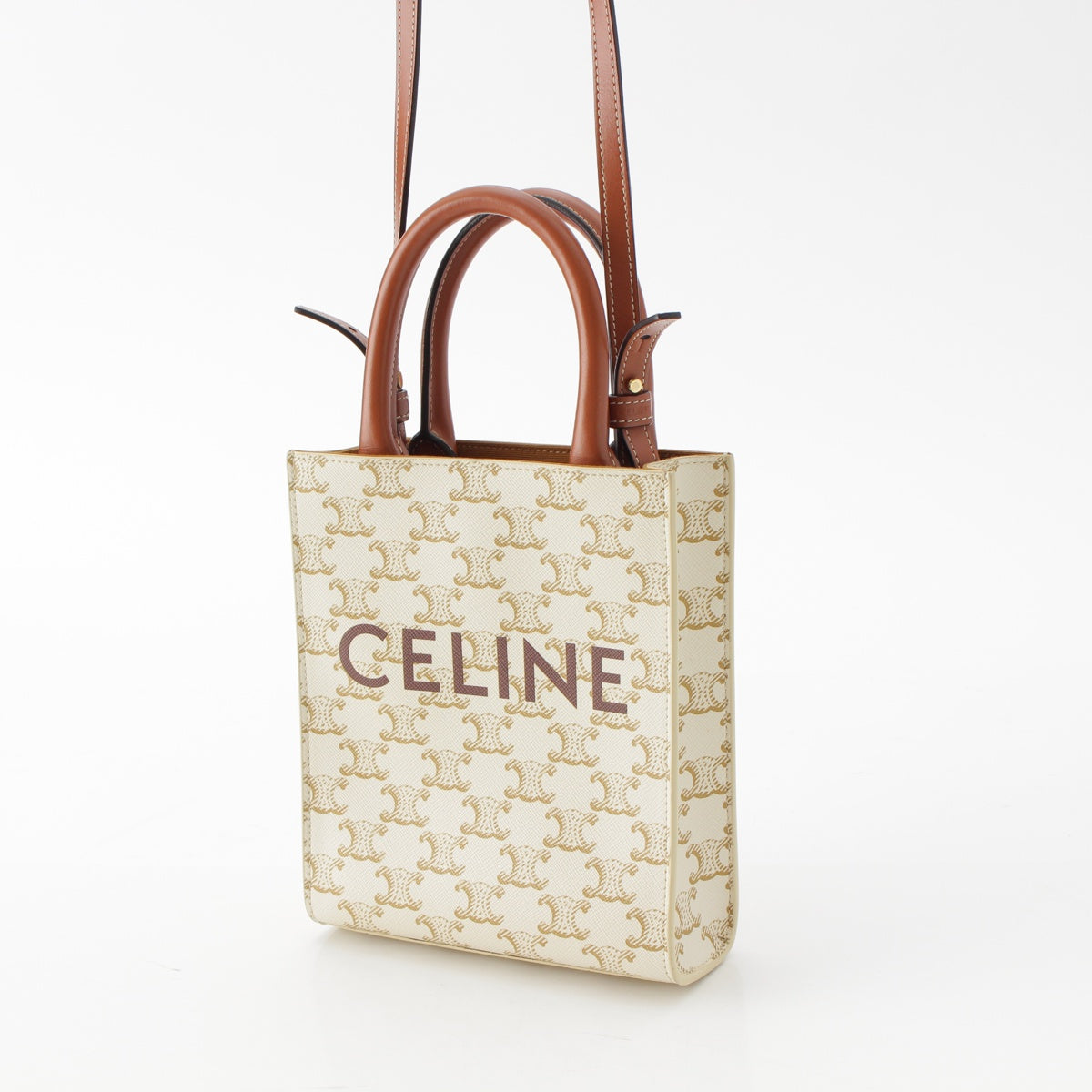 CELINE mini vertical cover Triomphe Logo 2way Shoulder Tote Bag beige