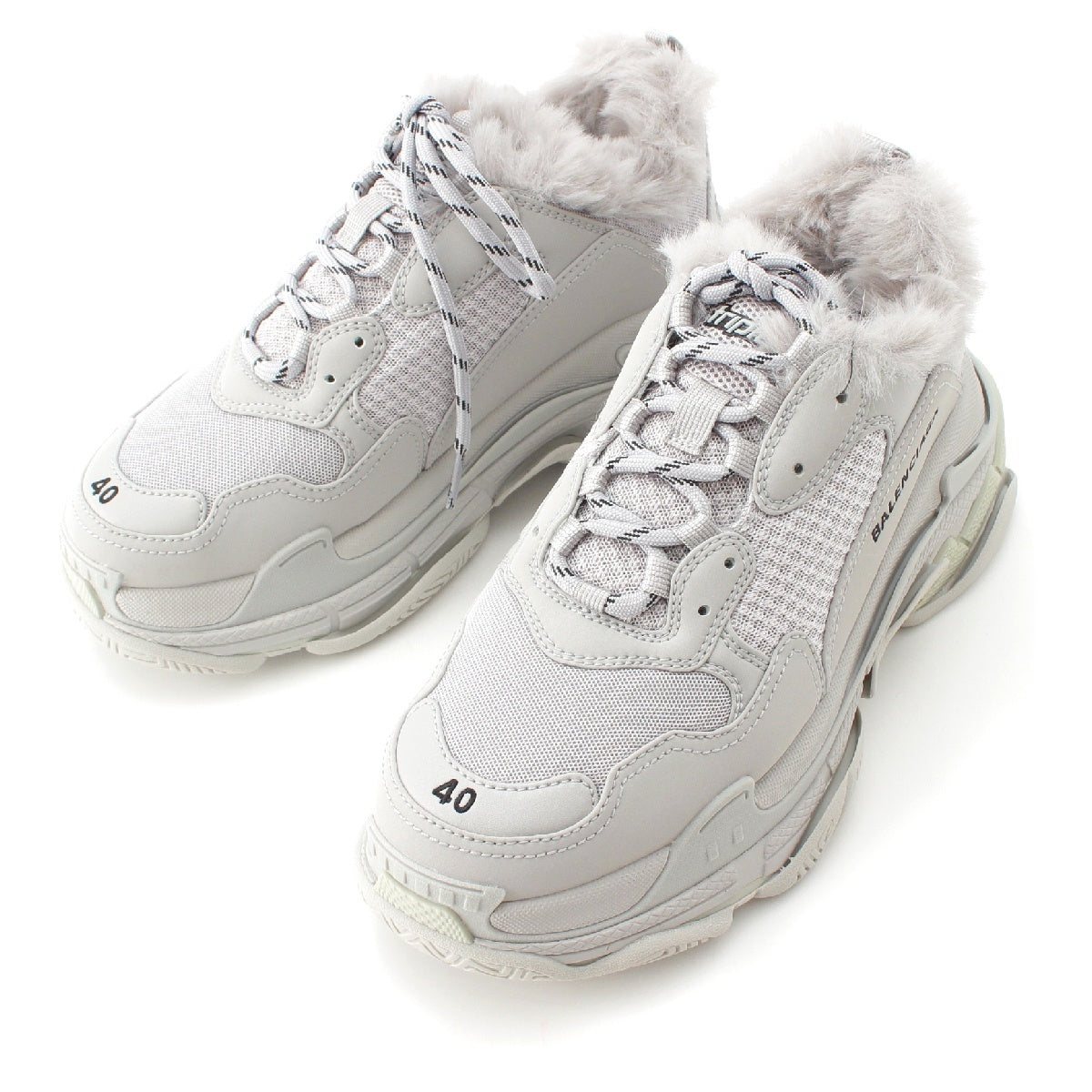 BALENCIAGA Triple S Fur Mesh Low cut sneakers 668563 gray 40