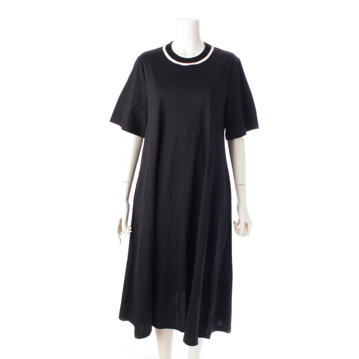 ADEAM 24 years cotton Knit collar short sleeve T-shirt one piece dress 44789 black M