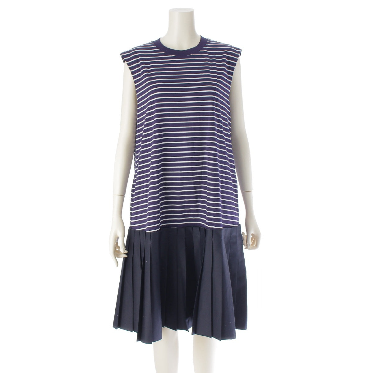 ADEAM 24 years Maredres cotton Border Docking Pleated Sleeveless one piece 44748 Navy M