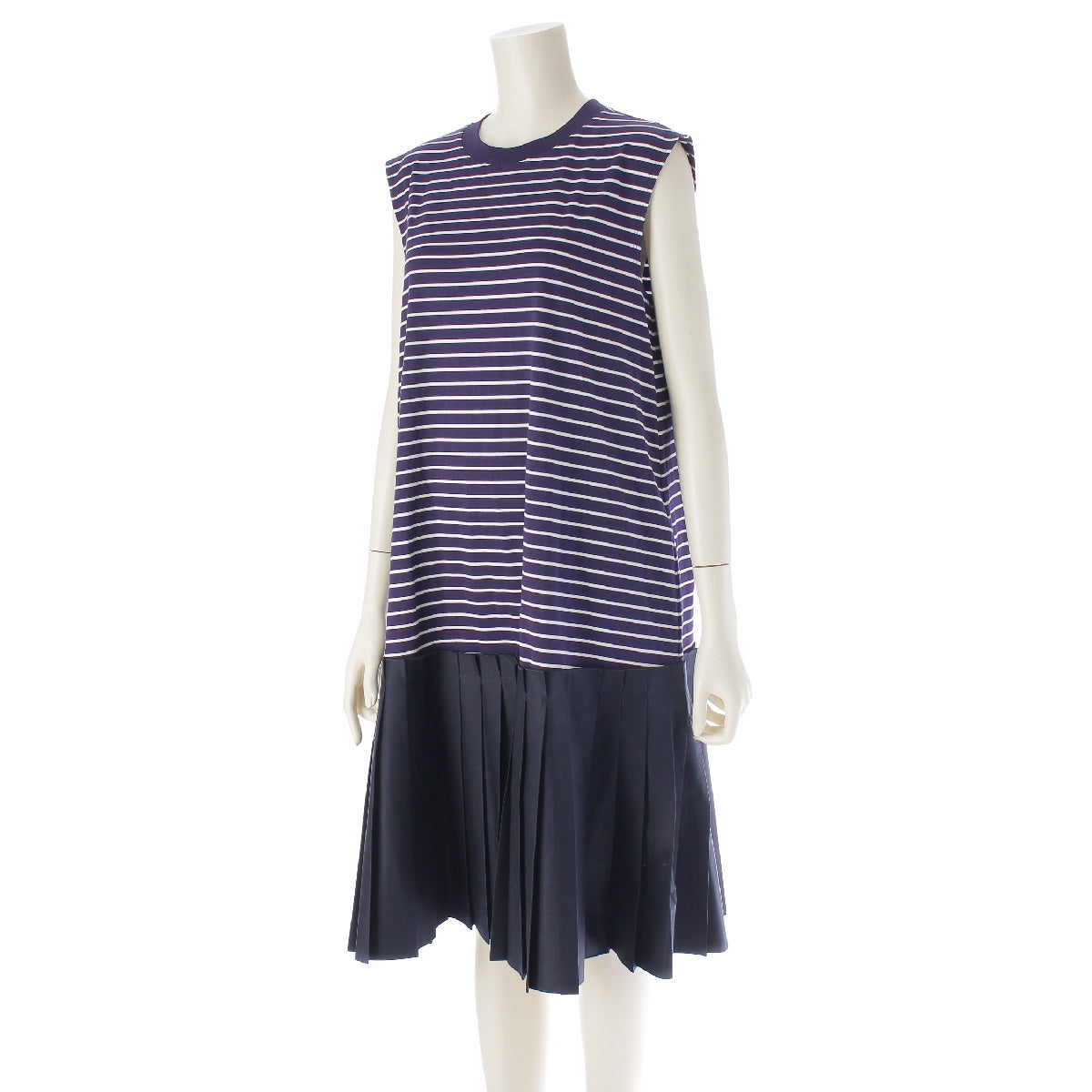 ADEAM 24 years Maredres cotton Border Docking Pleated Sleeveless one piece 44748 Navy M