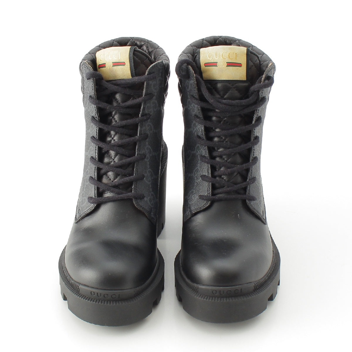 GUCCI Canvas leather GG Supreme lace-up heel ankle boots 659691 black 39