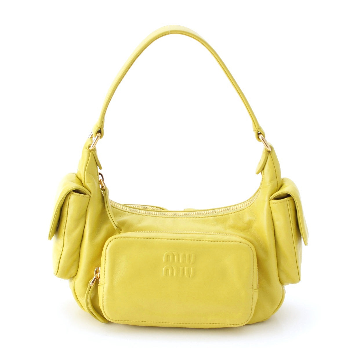 MIUMIU 24Stainless Steel Pocket bag Nappa leather one belt Handbag 5BC146 citron yellow