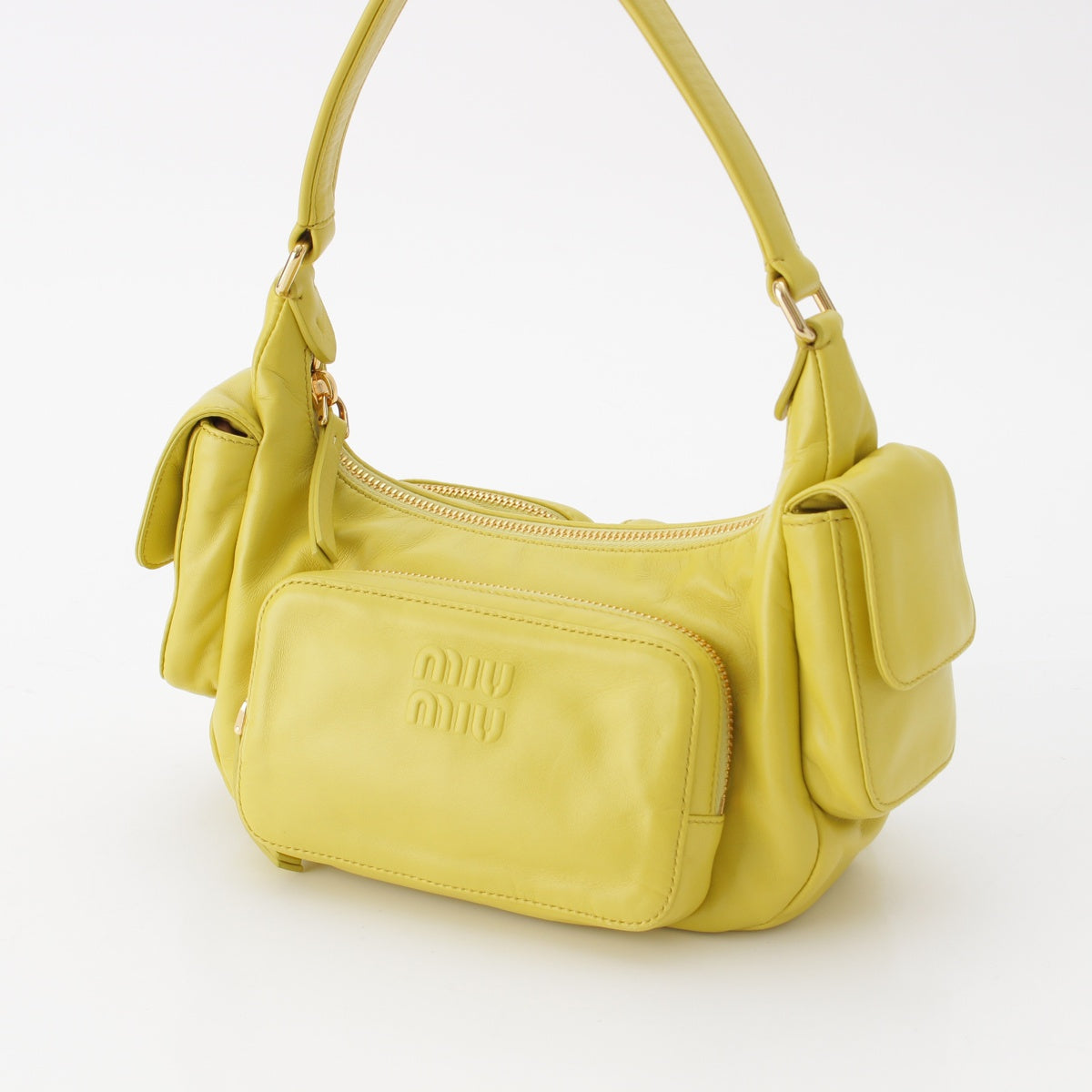 MIUMIU 24Stainless Steel Pocket bag Nappa leather one belt Handbag 5BC146 citron yellow
