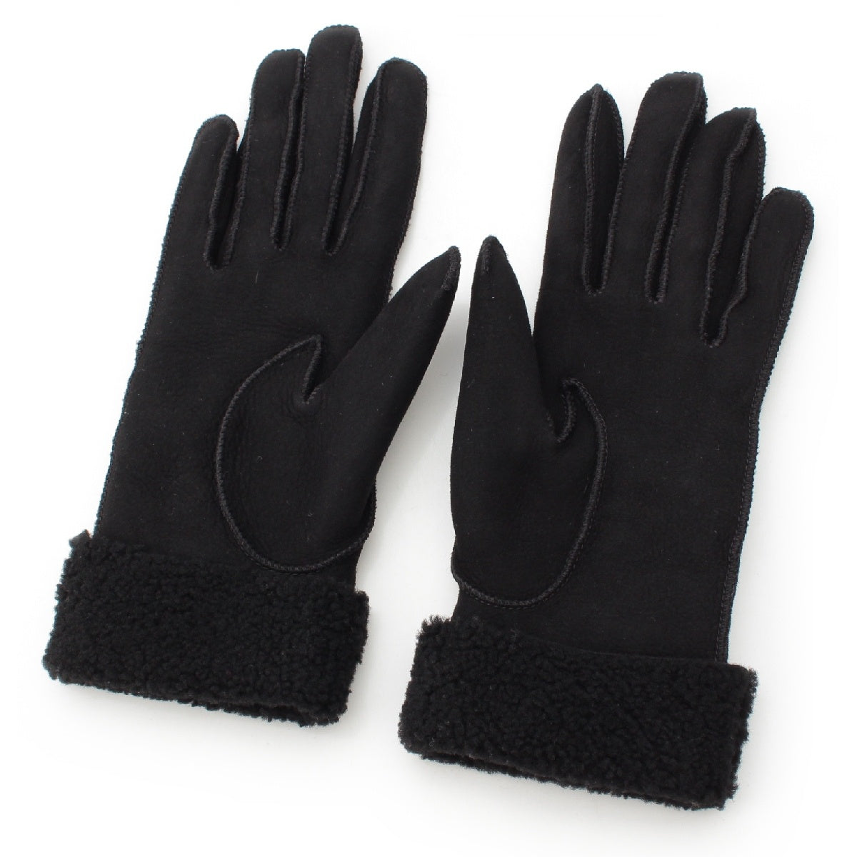 CHANEL Suede leather COCO Mark Mouton Boa Glove gloves black