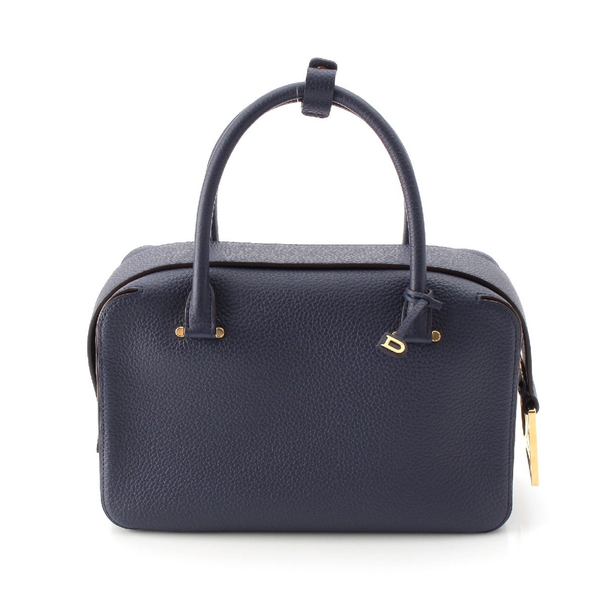 Delvaux cool box MM Taurillon Clemence soft leather 2way Shoulder Handbag Gold Metal Navy