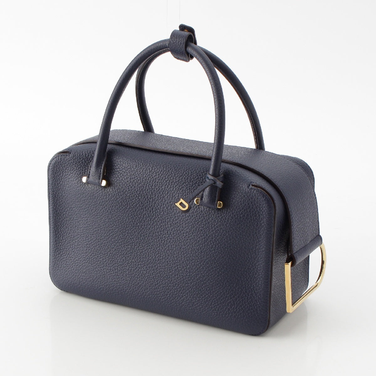 Delvaux cool box MM Taurillon Clemence soft leather 2way Shoulder Handbag Gold Metal Navy