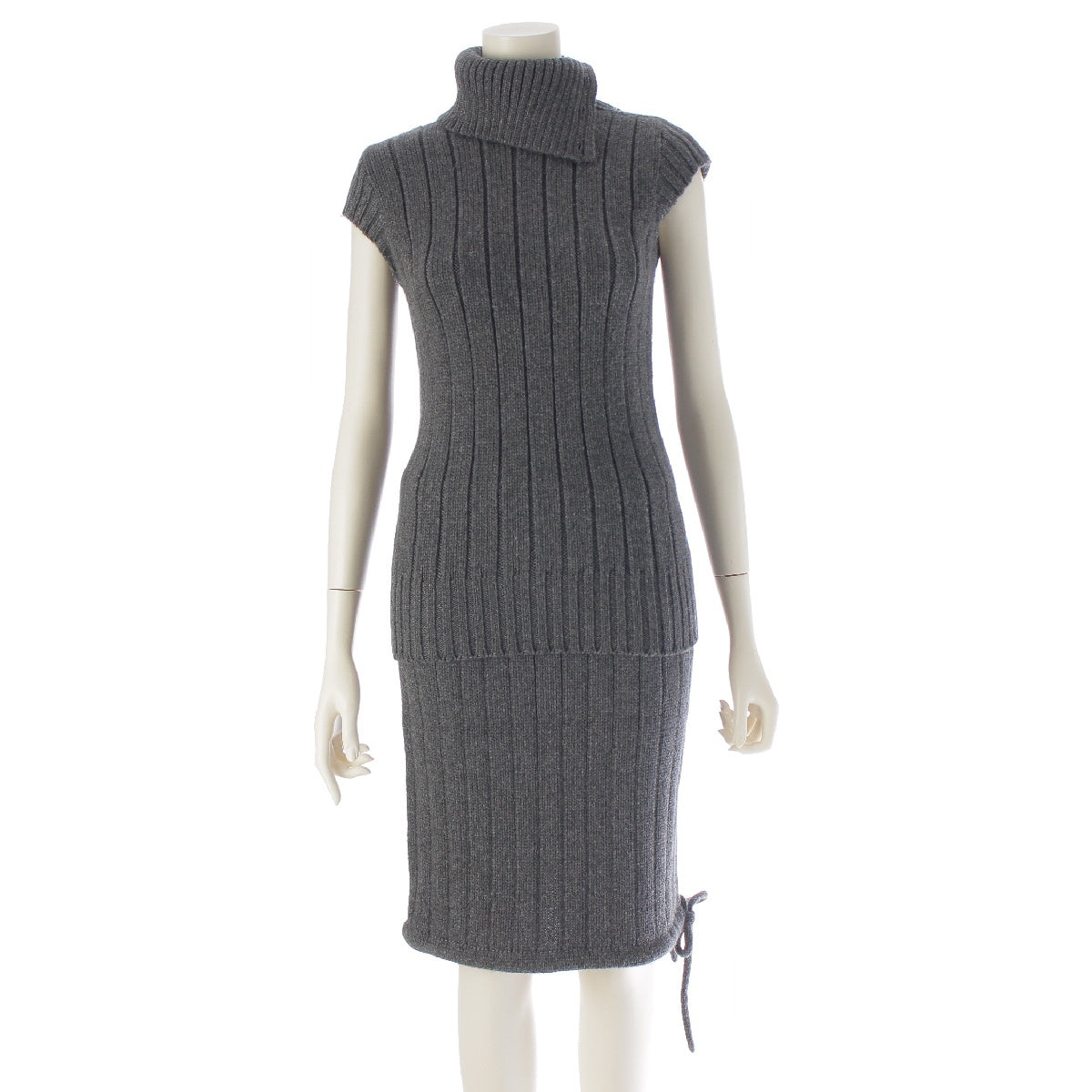 CHANEL 04A cashmere blend COCO Mark Ribbon Turtleneck Knit Sweater Skirt setup Tops Knee-length P23961/P23897 gray 38