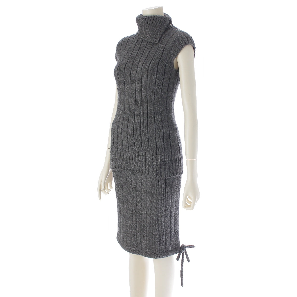 CHANEL 04A cashmere blend COCO Mark Ribbon Turtleneck Knit Sweater Skirt setup Tops Knee-length P23961/P23897 gray 38