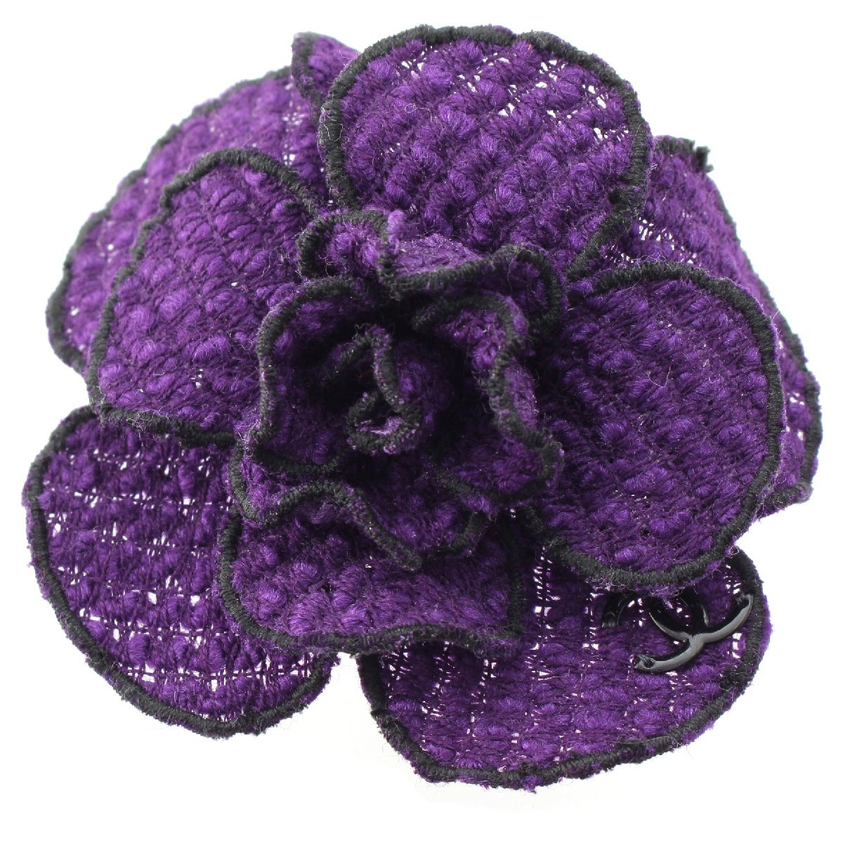 CHANEL tweed COCO Mark Trim Camellia Brooch Corsage Accessories purple