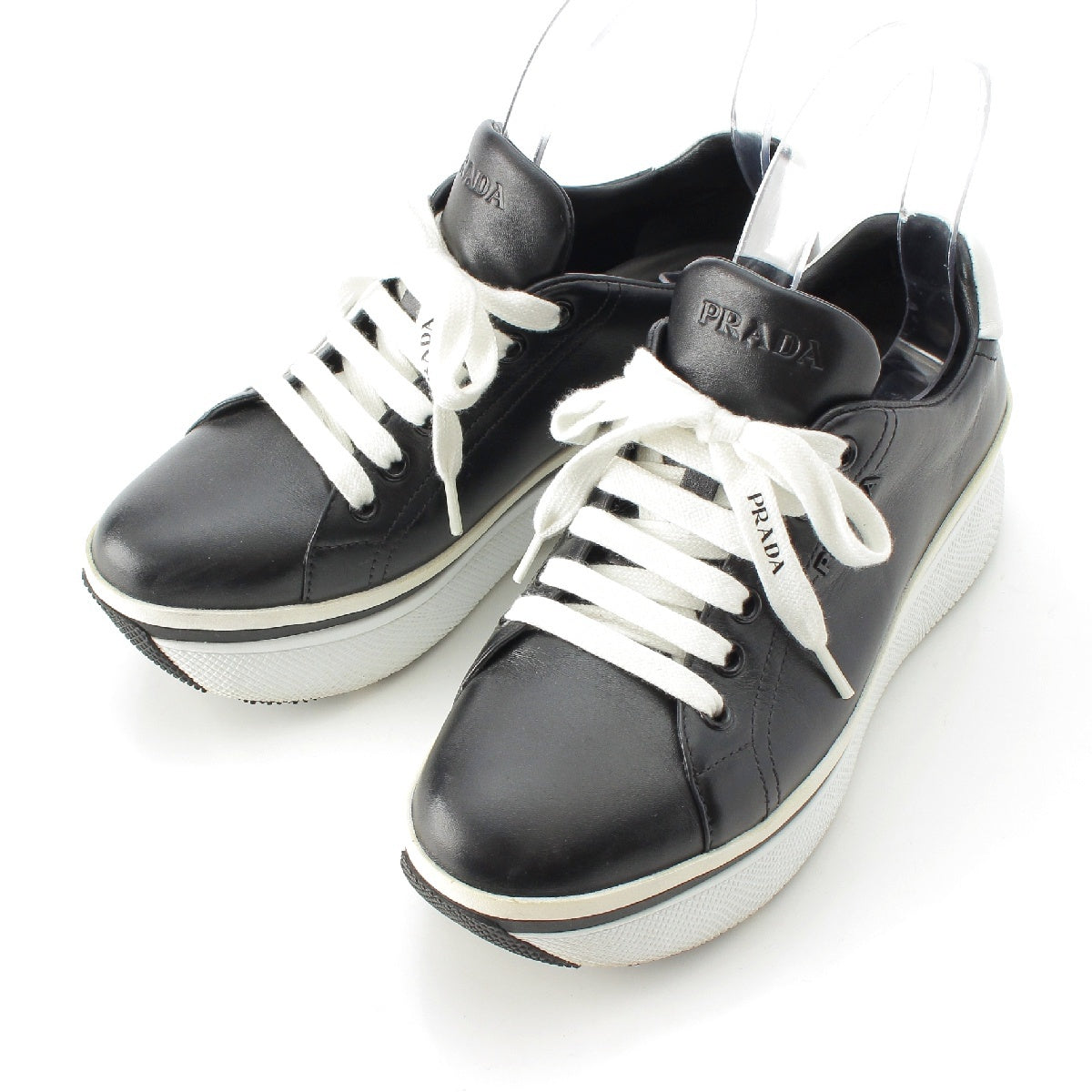 PRADA leather Low cut two-tone sneakers shoes 1E5571  black 37