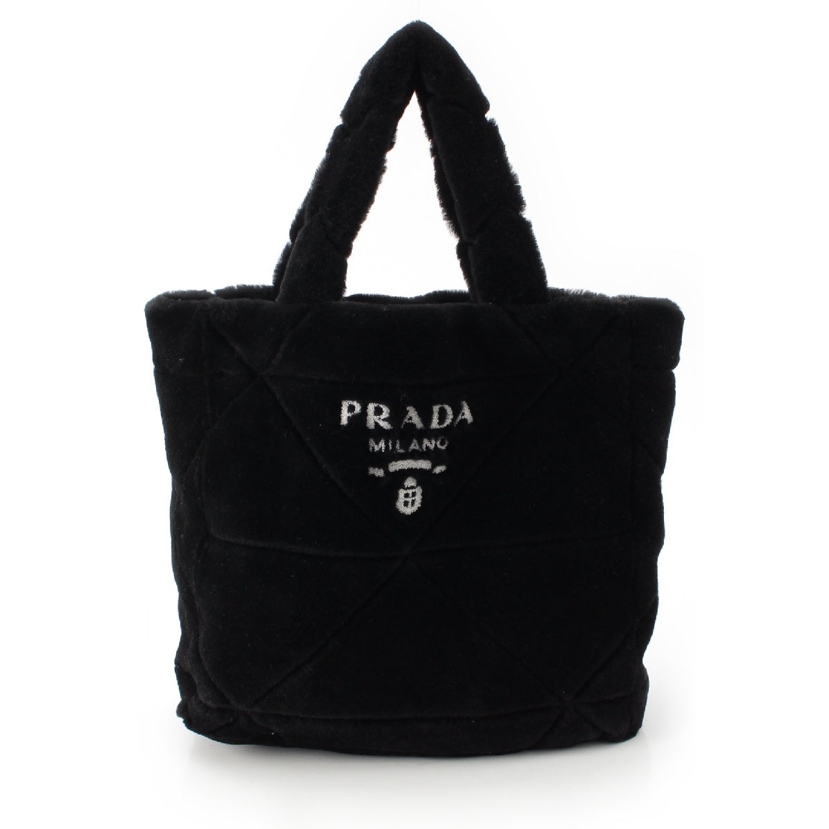 PRADA Mouton Logo shearling pouch Tote Bag Handbag 1BG427 black