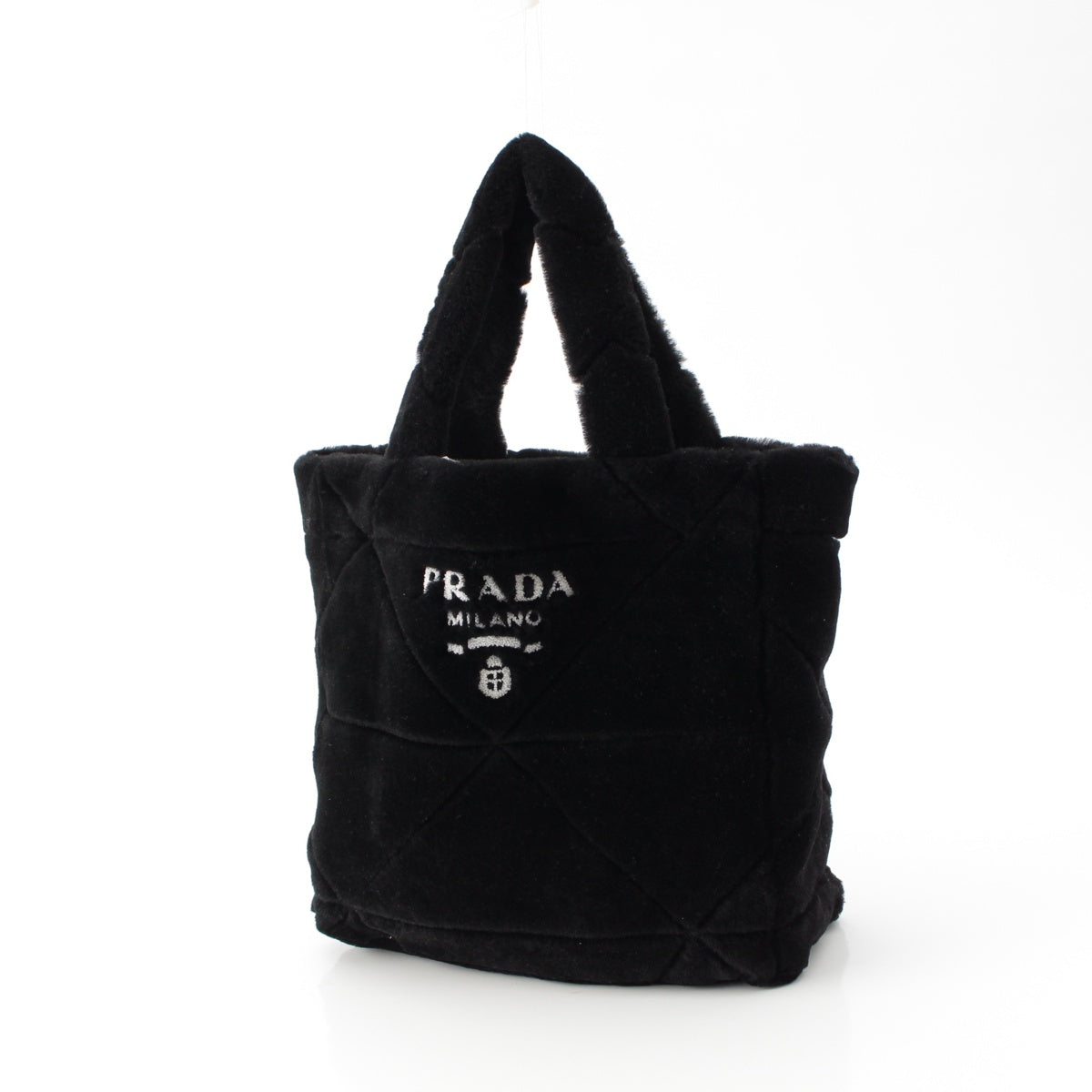 PRADA Mouton Logo shearling pouch Tote Bag Handbag 1BG427 black