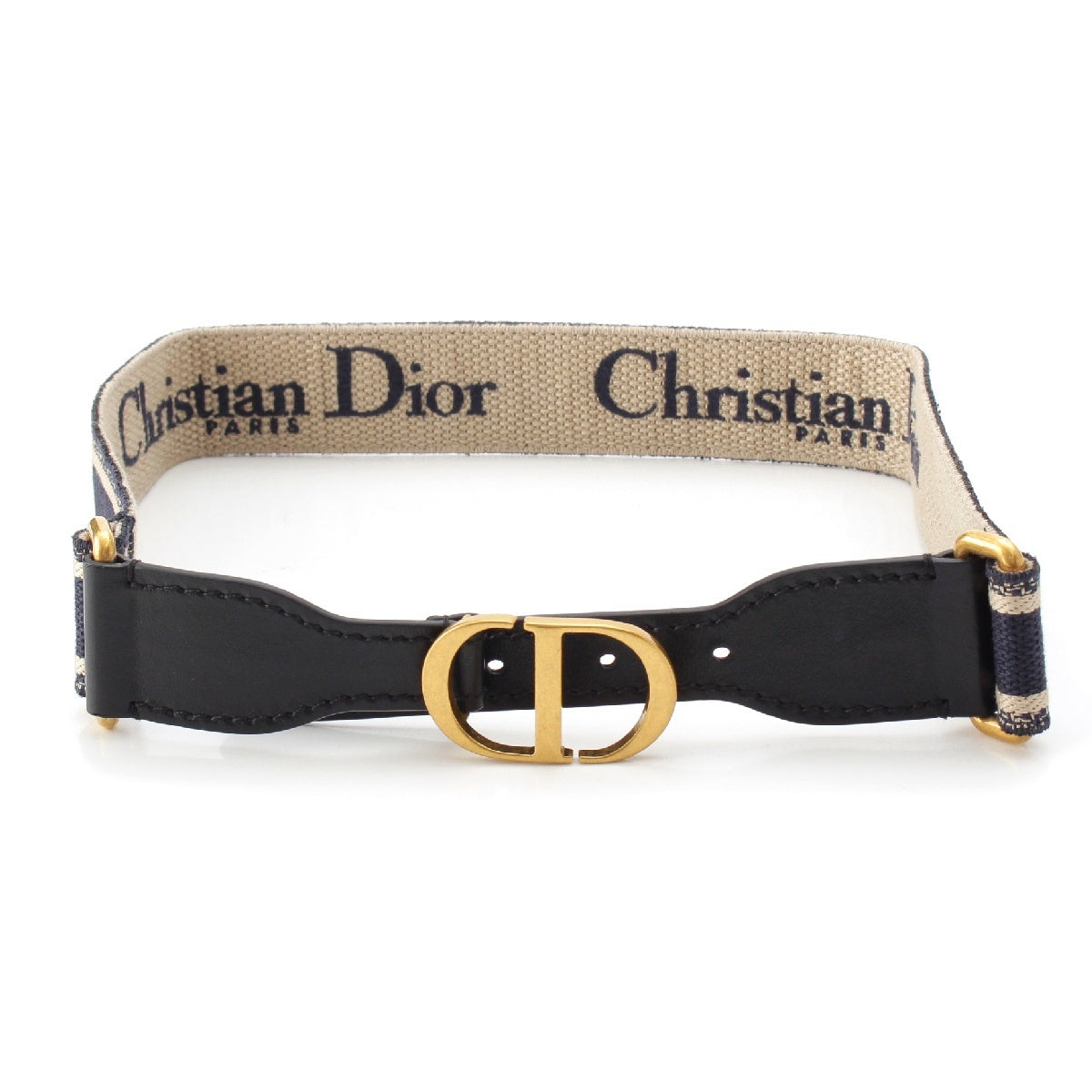 Dior Canvas leather CD buckle with logo embroidery belt Navy 80