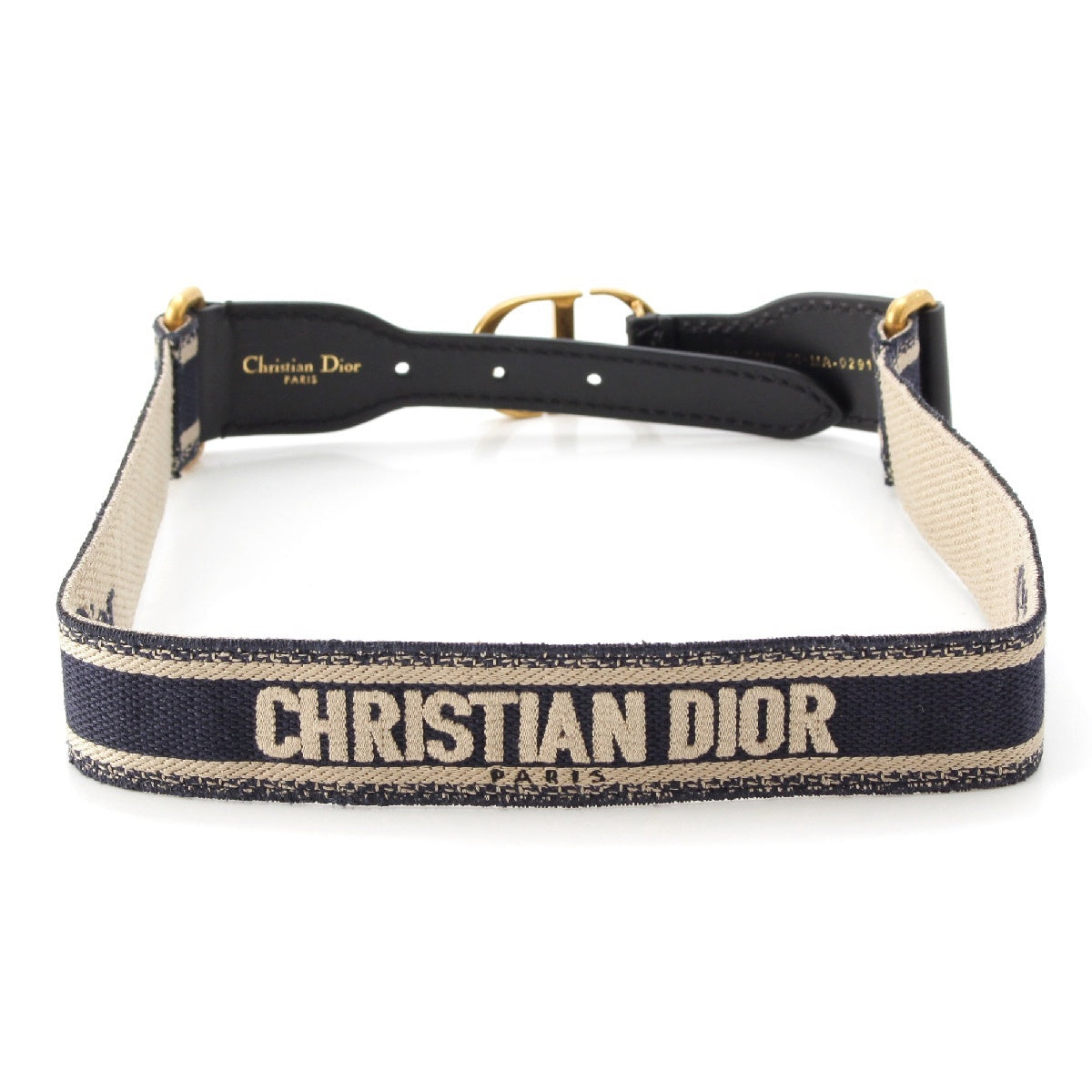 Dior Canvas leather CD buckle with logo embroidery belt Navy 80