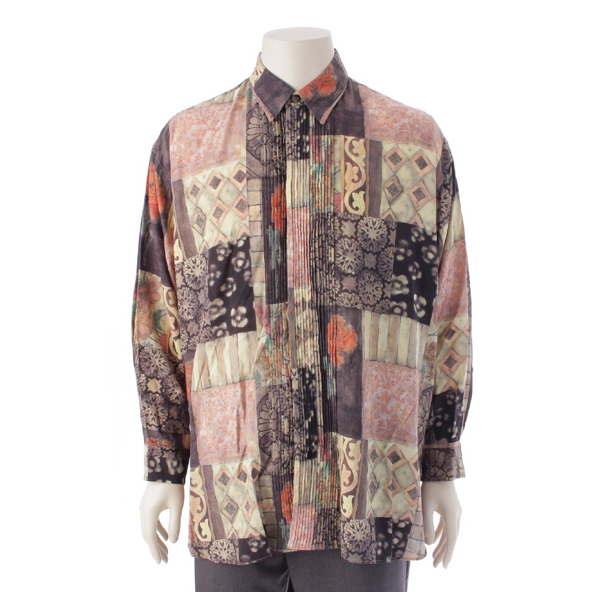 ISSEY MIYAKE MEN Rayon All-over patchwork print Pleated finish Long sleeve shirt ME63-FJ293 multicolor S