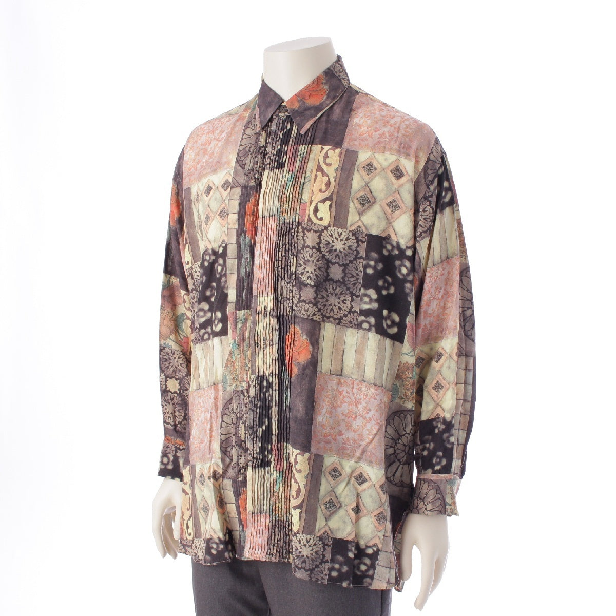 ISSEY MIYAKE MEN Rayon All-over patchwork print Pleated finish Long sleeve shirt ME63-FJ293 multicolor S