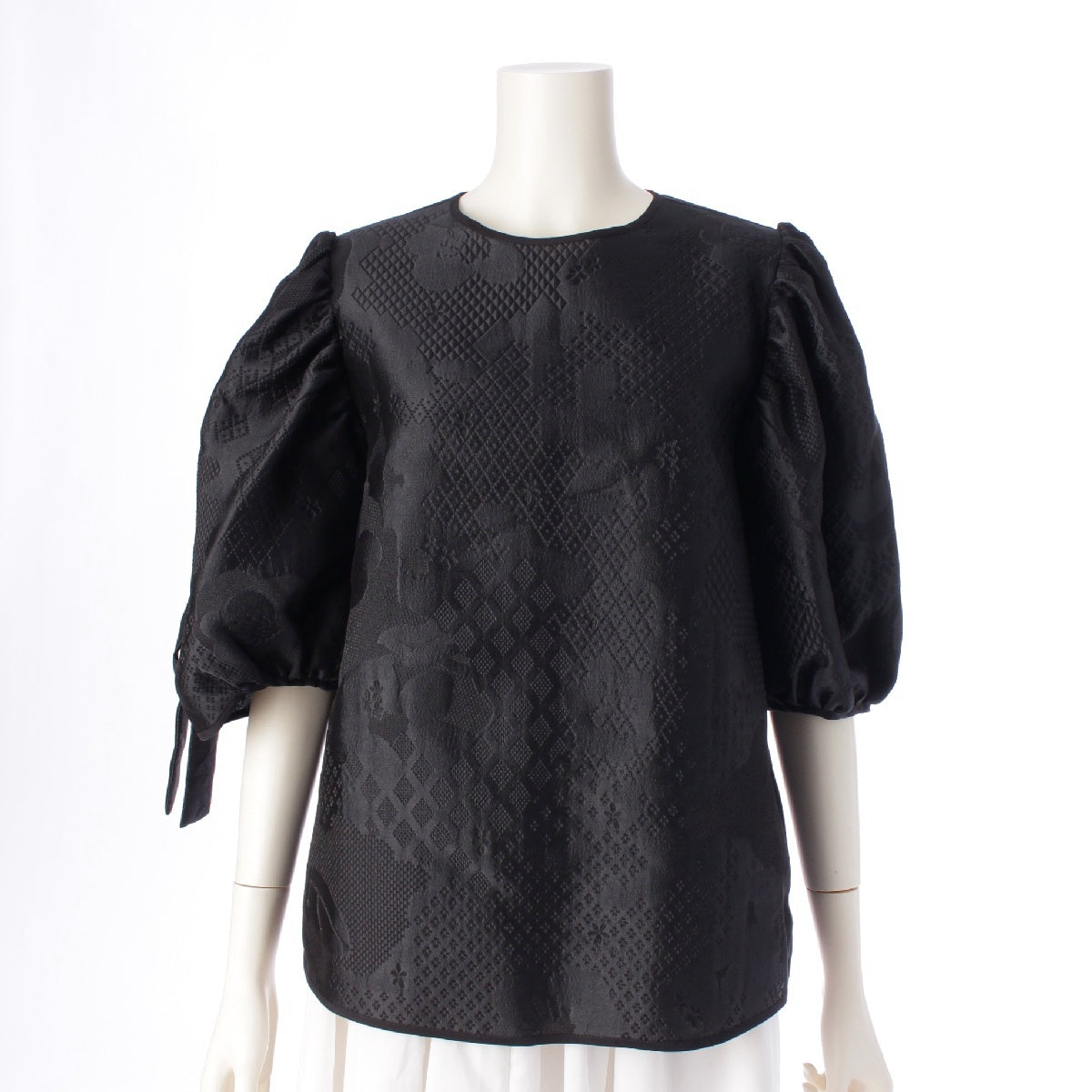 Cecilie Bahnsen Silk blend Puff Sleeve Jacquard blouse Tops pullover 6521-343-1008 black UK8 US4