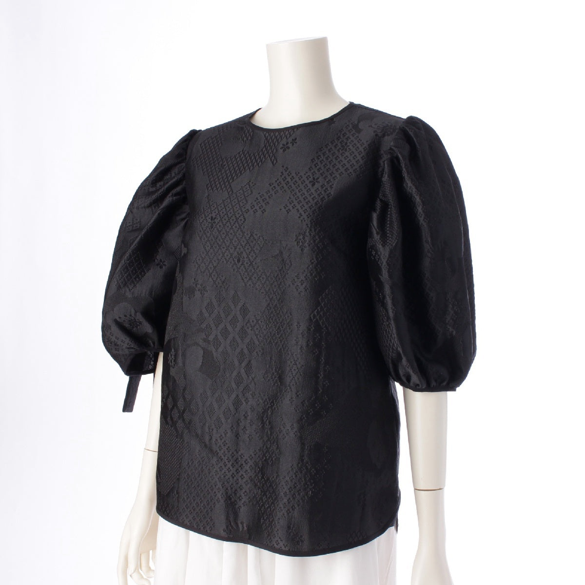 Cecilie Bahnsen Silk blend Puff Sleeve Jacquard blouse Tops pullover 6521-343-1008 black UK8 US4