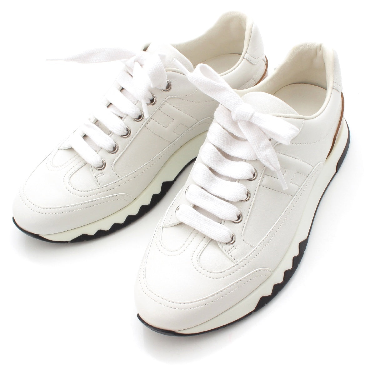 HERMES Trail leather H logo low cut sneakers shoes white 39