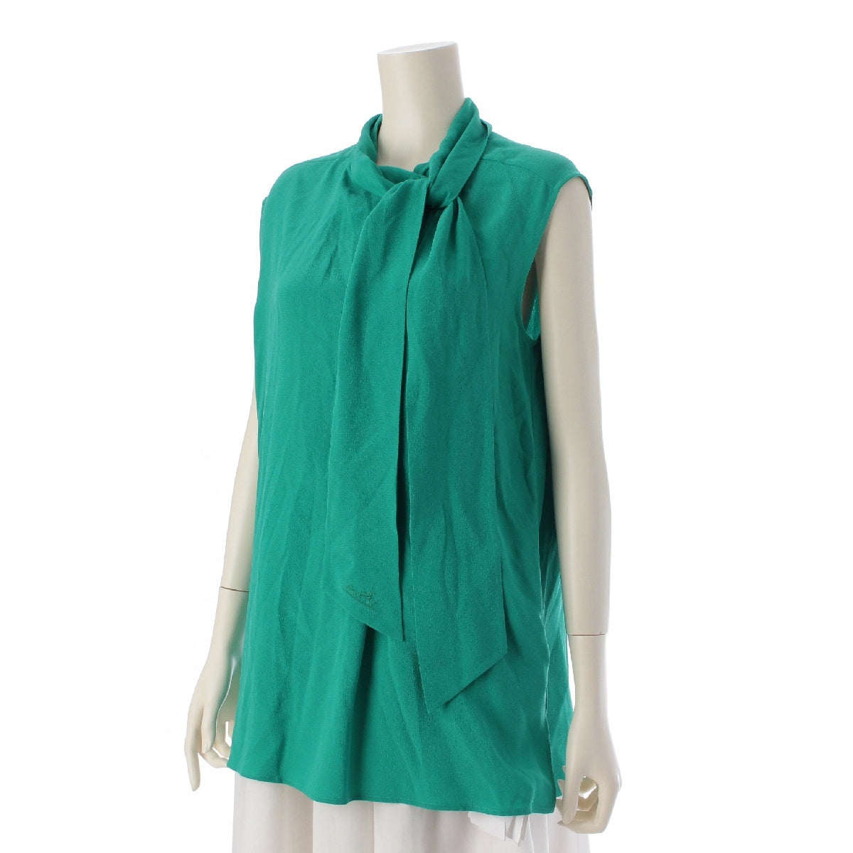 HERMES silk Horse-drawn Carriage Caleche Embroidery Bowtie Sleeveless blouse Shirt tops green 36