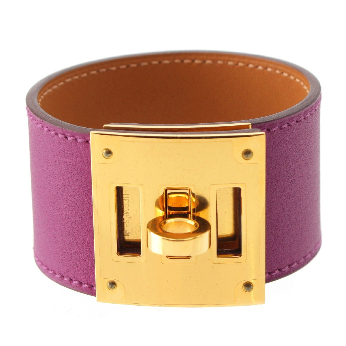 HERMES X time Kelly dog Swift leather bracelet Bangle accessories Purple gold