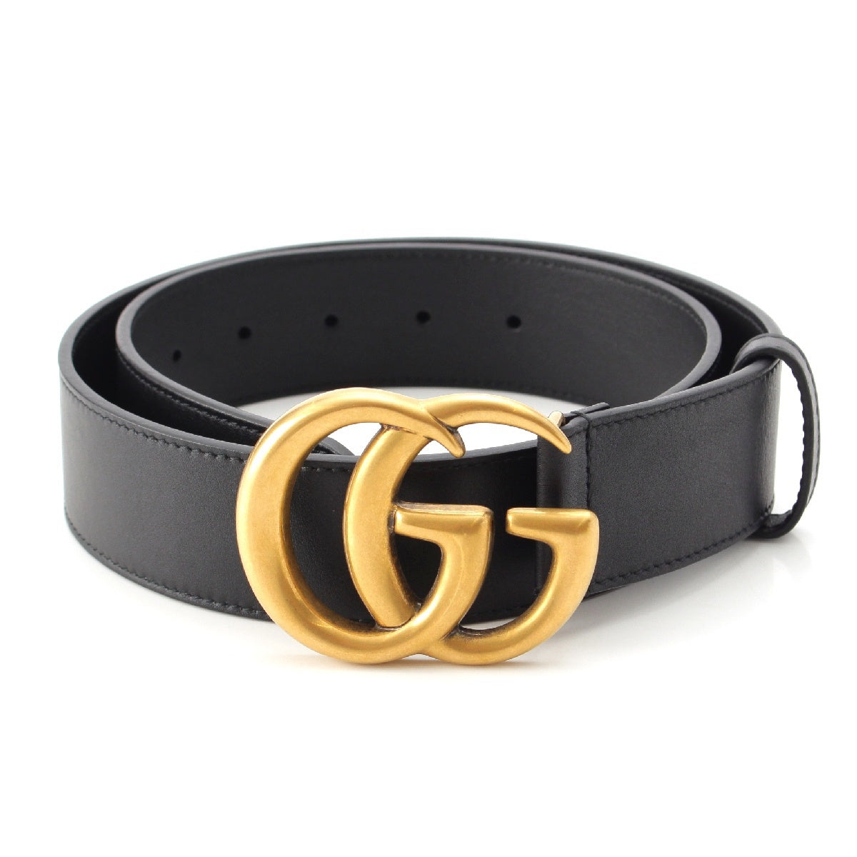 GUCCI Re-edition leather Double G 2015 Antique Metal Wide belt 400593 black 80