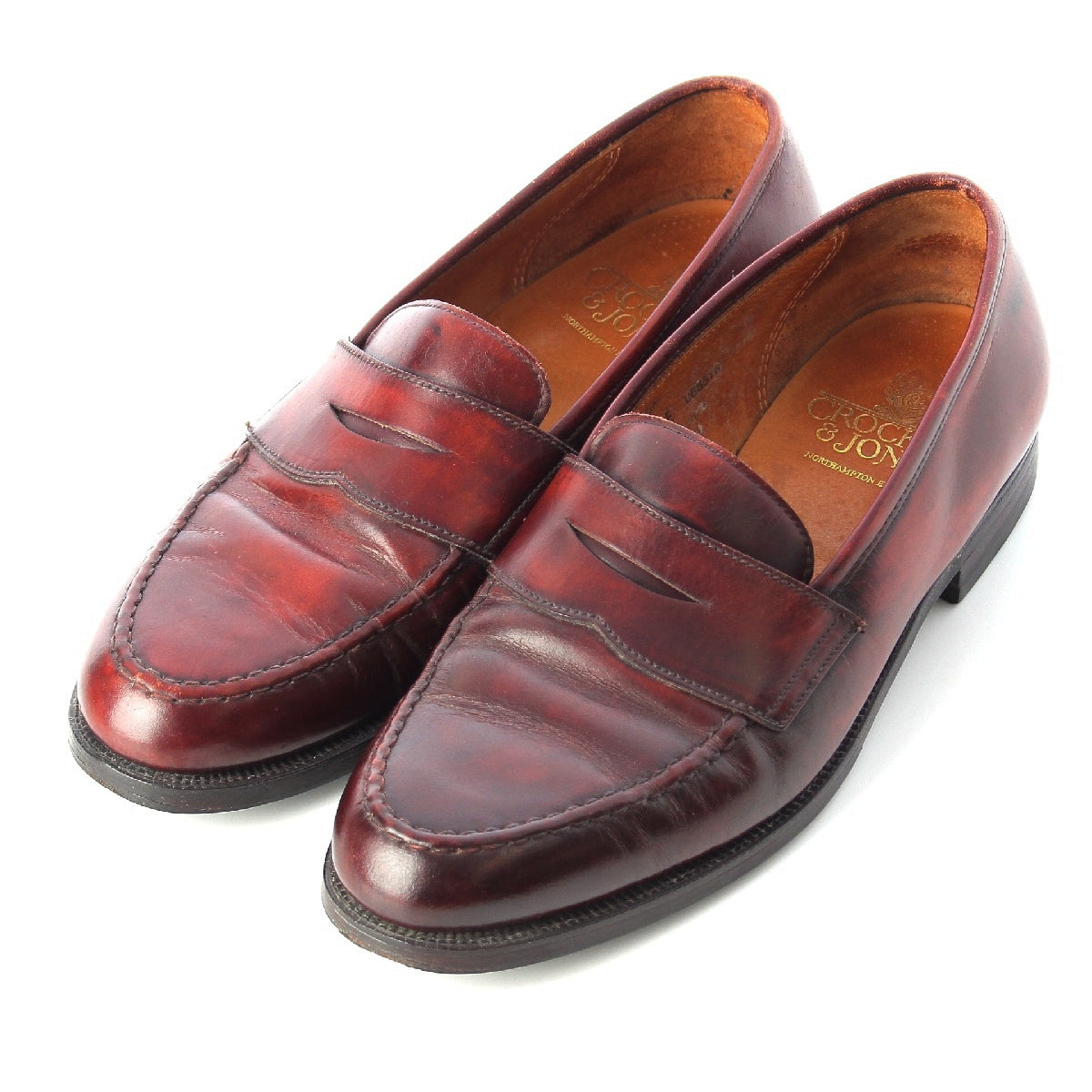 CROCKETT&JONES BOSTON leather coin loafers Dress shoes 8363 Brown Burgundy