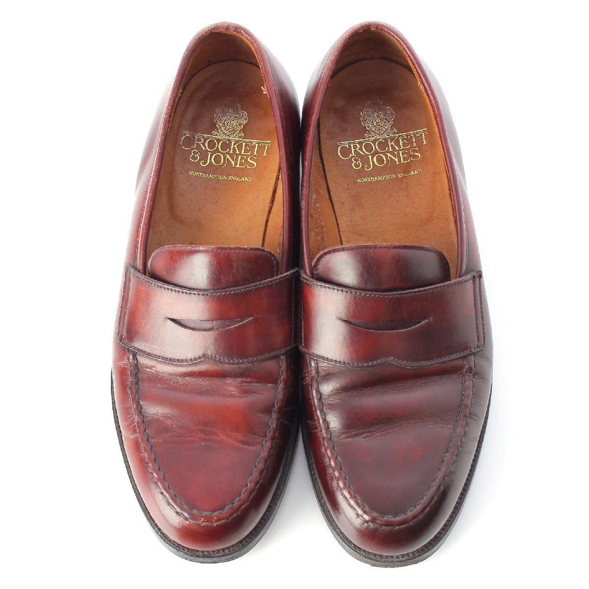 CROCKETT&JONES BOSTON leather coin loafers Dress shoes 8363 Brown Burgundy