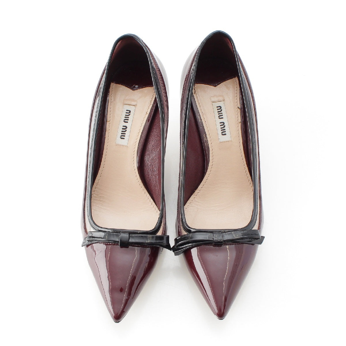 MIUMIU Patent leather ribbon heel pumps Wine Red Black 37