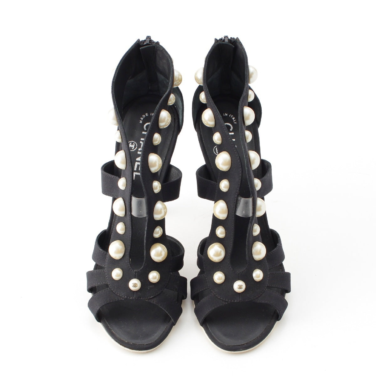 CHANEL enamel COCO Mark pearl heels pumps Sandals black 38